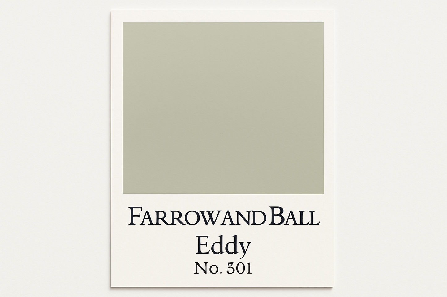 Create a colour swatch card to hex code #C9CBBA and label it as Farrow and Ball -Eddy No. 301