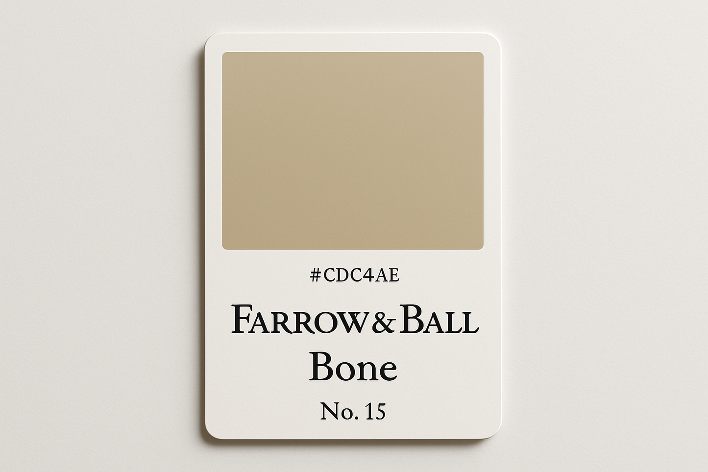 Create a colour Swatch card using Hex code #CDC4AE and label the card up Farrow and Ball -Bone No. 15