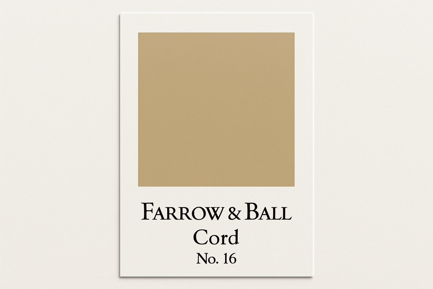 Create a Colour Swatch Card using HEX CODE #D1C09D and label the swatch Card Farrow & Ball Cord No. 16 - Do Not Display Hex Code