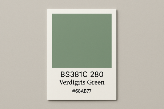 Create Colour Swatch Card BS381C 280 Verdigris green Hex code #68ab77