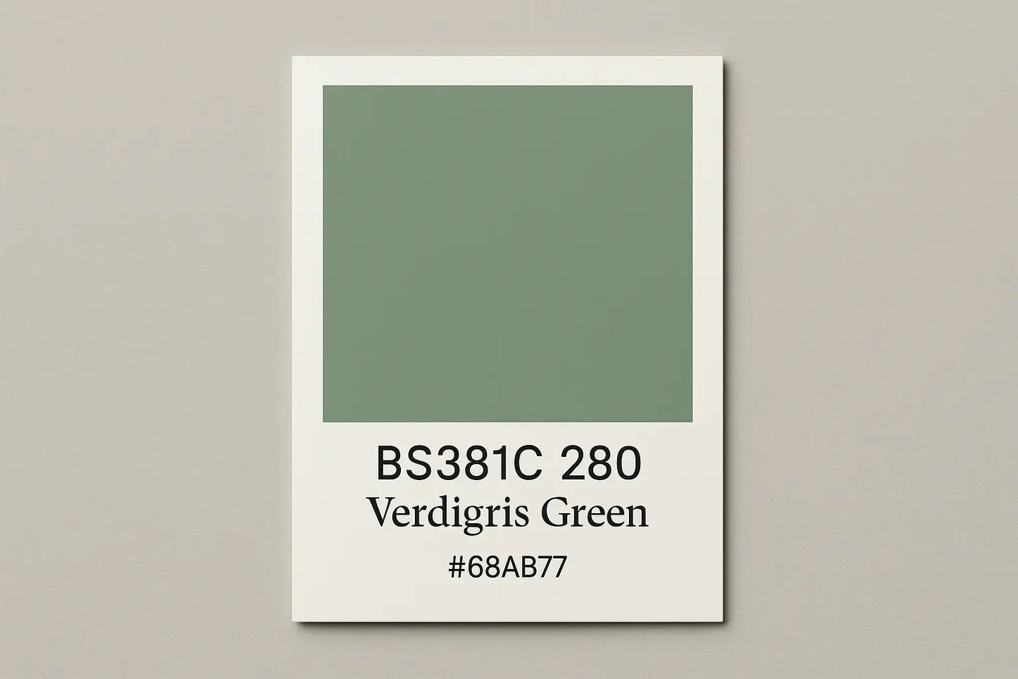 Create Colour Swatch Card BS381C 280 Verdigris green Hex code #68ab77