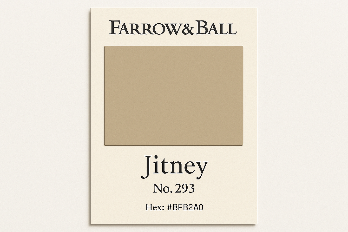 Create Colour Swatch Card For Farrow and Ball -Jitney No. 293 Hex Code #BFB2A0