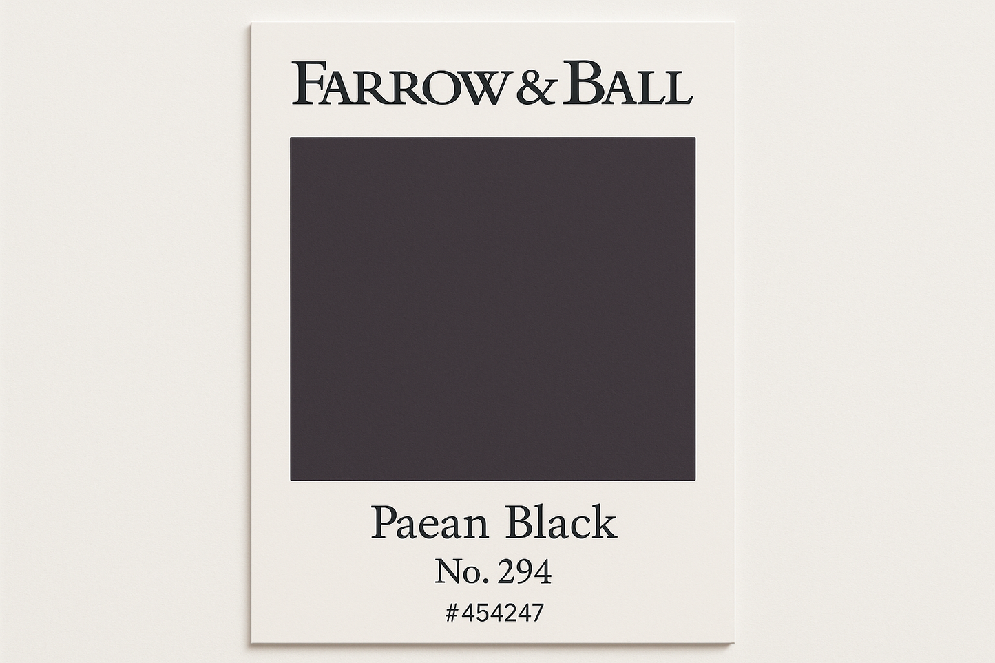 Create Colour Swatch Card For Farrow and Ball -Paean Black No. 294 Hex Code #454247