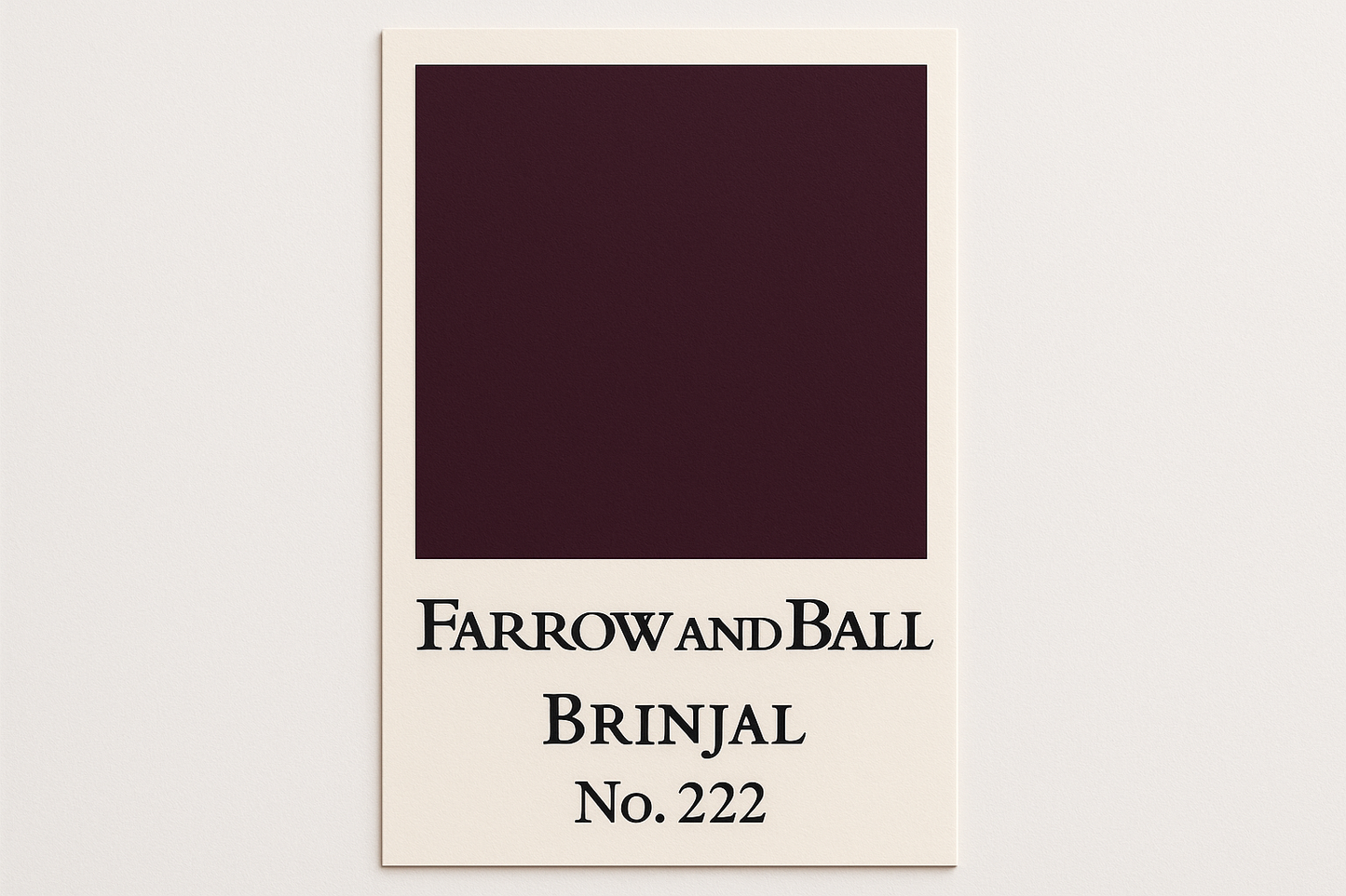 Create colour swatch card using hex code and label as Farrow and Ball -Brinjal No. 222