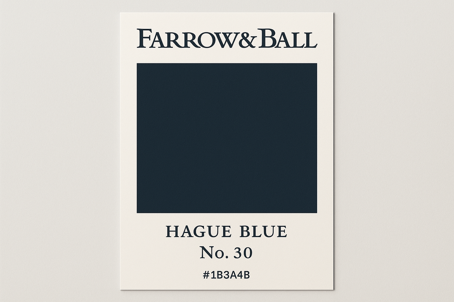 Create colour swatch card using hex code and label as Farrow and Ball -Hague Blue No. 30