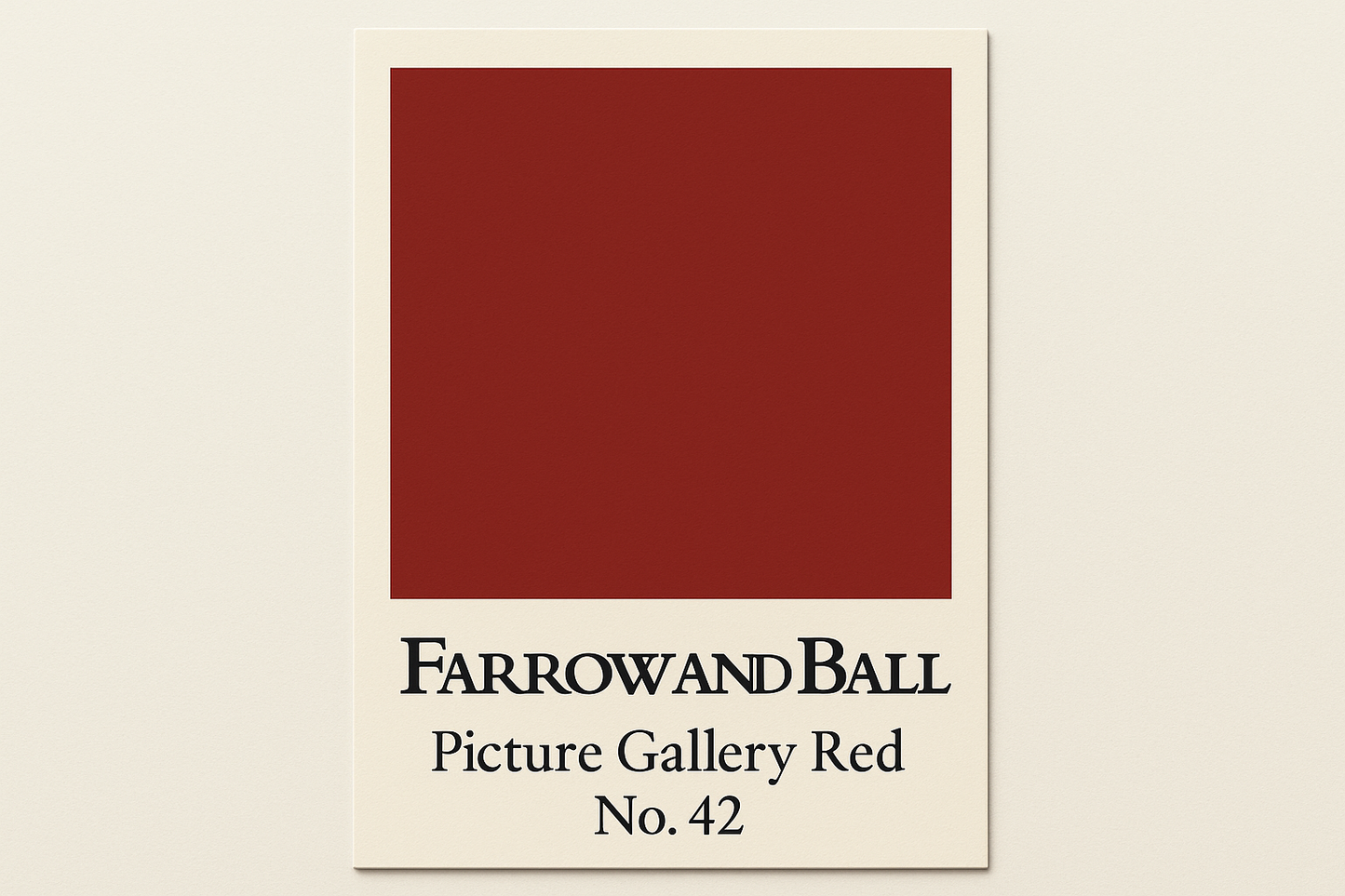 Create colour swatch card using hex code and label as Farrow and Ball -Picture Gallery Red No. 42