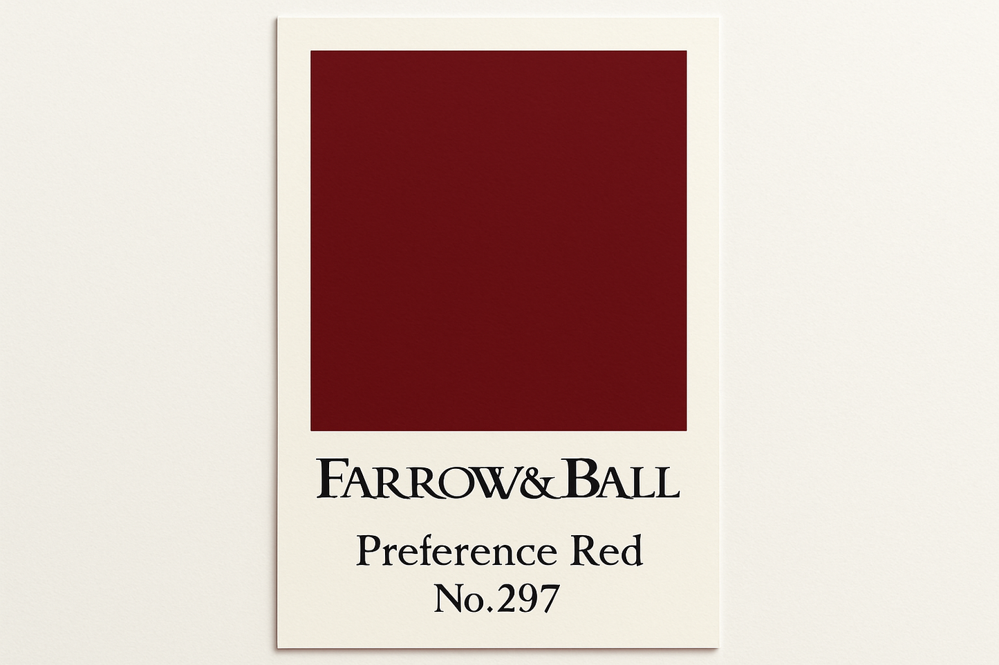 Create colour swatch card using hex code and label as Farrow and Ball -Preference Red No. 297