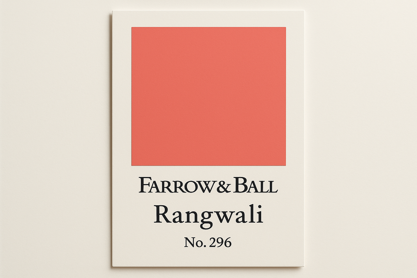 Create colour swatch card using hex code and label as Farrow and Ball -Rangwali No. 296