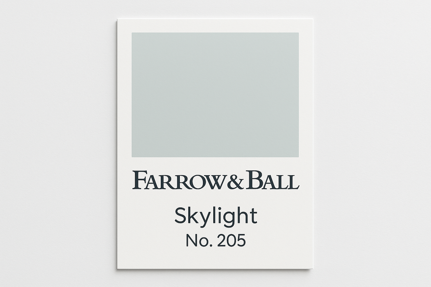 Create colour swatch card using hex code and label as Farrow and Ball -Skylight No. 205