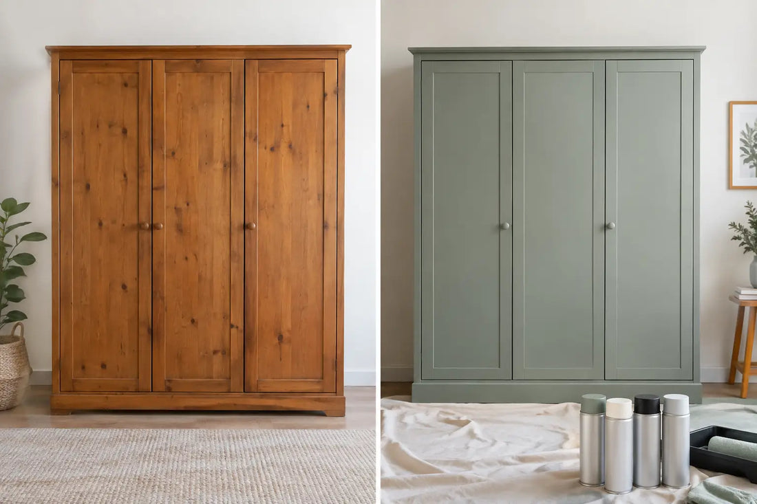 Before and After Spray Painted Wardrobes
