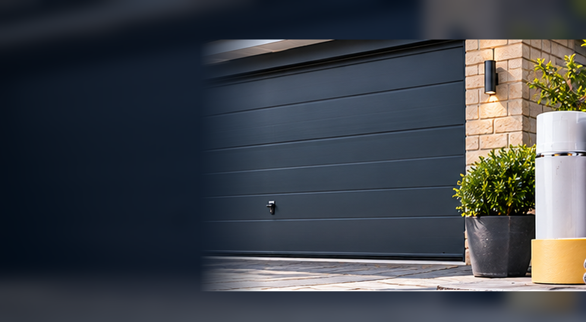Freshly spray-painted garage door beside AerosolsRus Garage Door Spray Paint