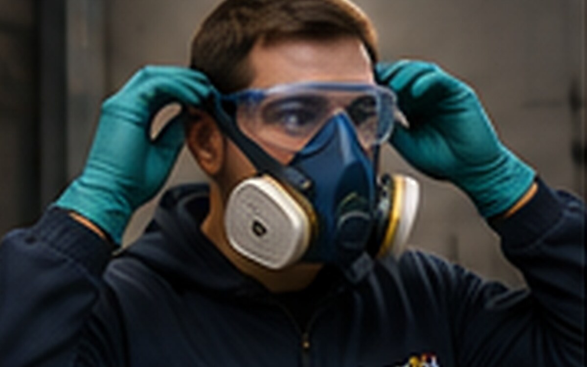 Aerosol spray painting safety equipment including respiratory protection gloves and eye protection