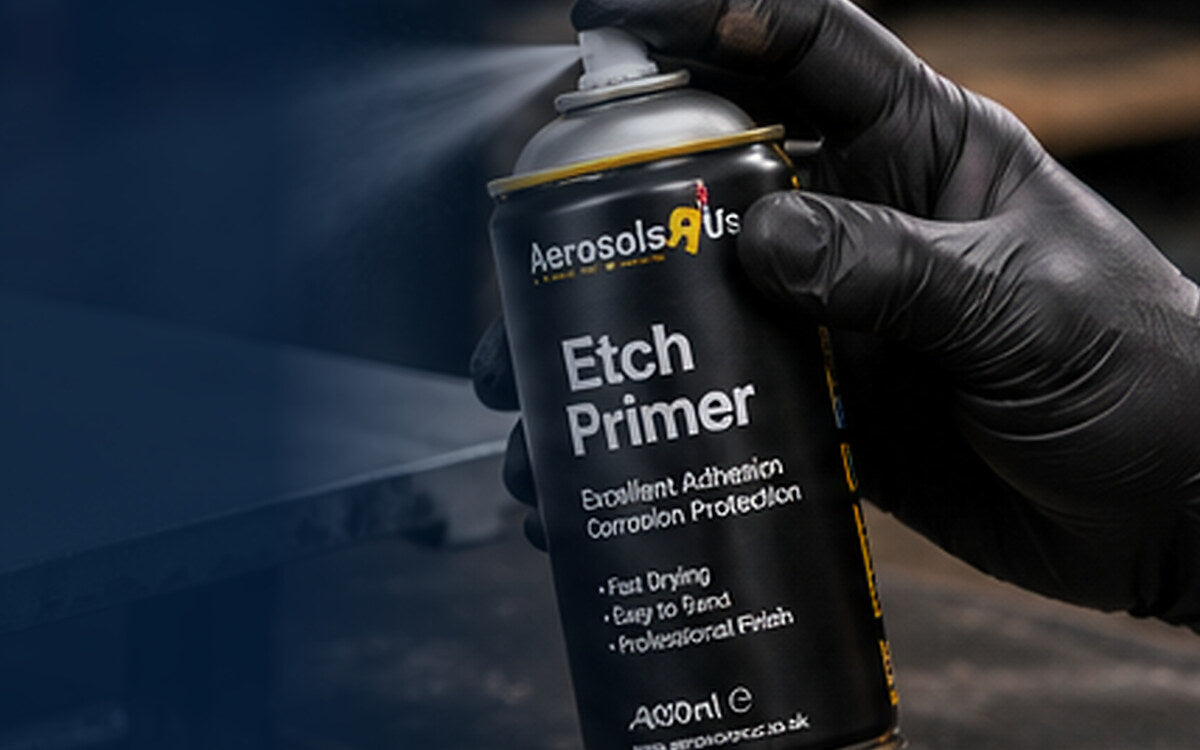 Aerosol primer being applied to a correctly prepared surface