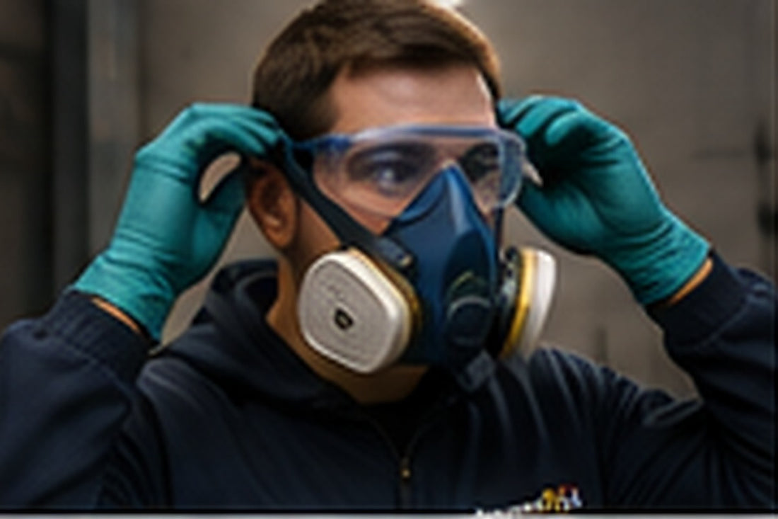 Putting on gloves goggles coveralls and a face fitted respirator before spraying