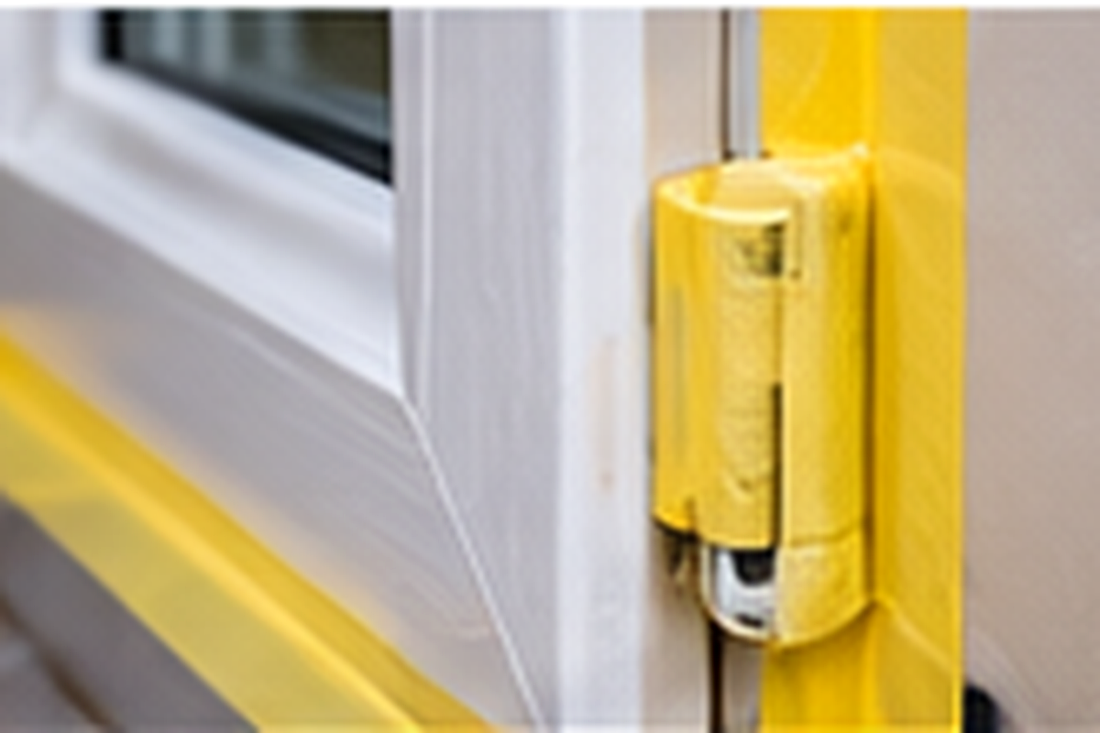 Masking glass seals drainage holes locks hinges handles walls and floor around uPVC