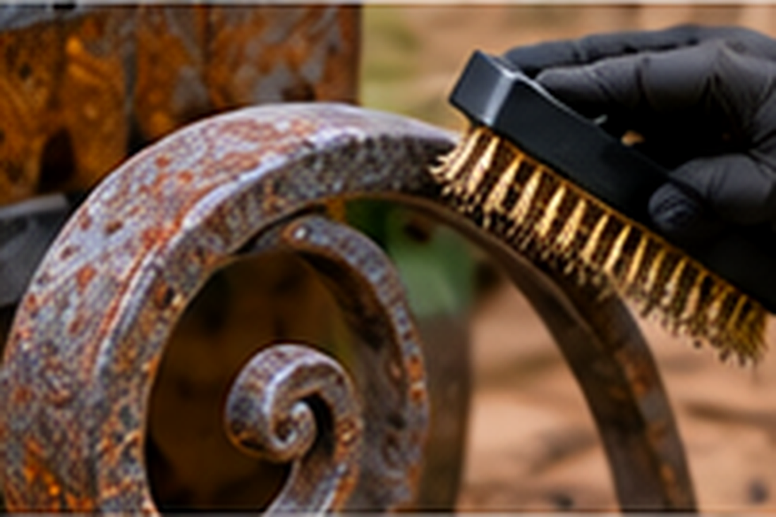Removing rust failed paint and damaged material from garden furniture