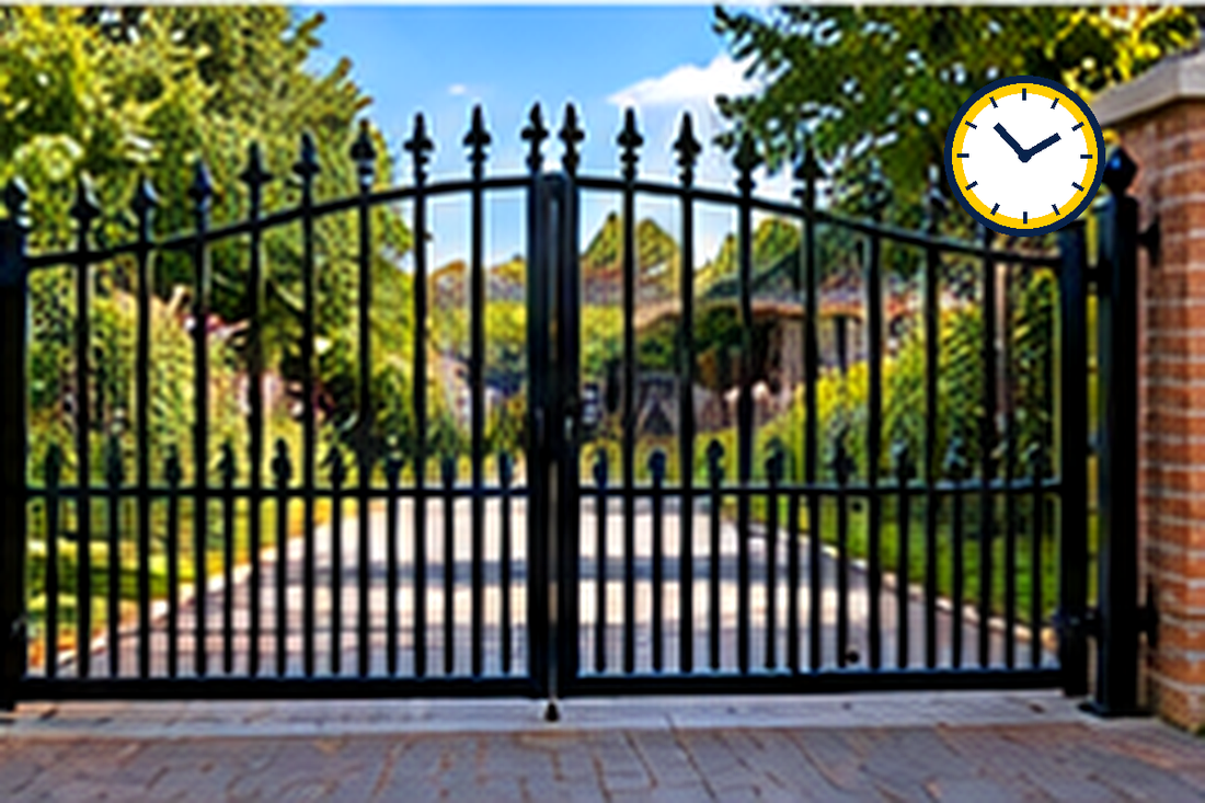Freshly painted gates and railings curing before locks hinges and automation return to use