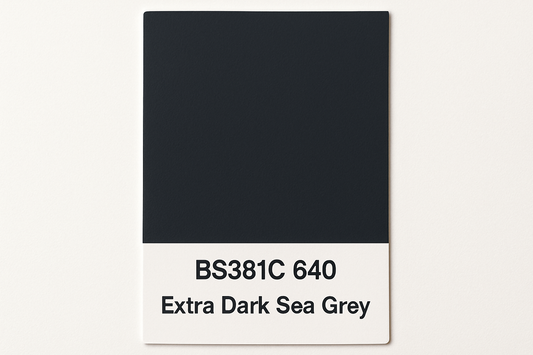 Create a colour swatch card BS381C 640 Extra dark sea grey 