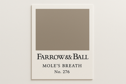 Create a Colour Swatch Card using Hex code #84827D and label it as Farrow and Ball -Mole's Breath No. 276