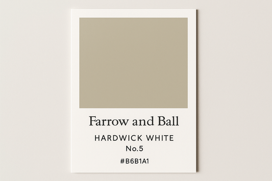 Create a colour Swatch Card using Hex code #B6B1A1 and Label the Card Farrow and Ball Hardwick White No. 5