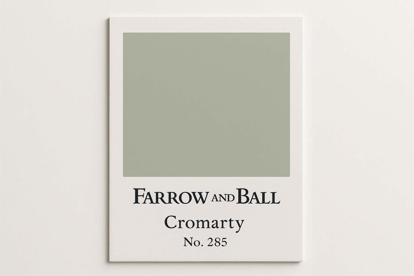 Create a colour swatch card using HEX CODE #CBCCBF and label the swatch card as Farrow and Ball -Cromarty No. 285