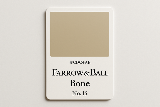 Create a colour Swatch card using Hex code #CDC4AE and label the card up Farrow and Ball -Bone No. 15 
