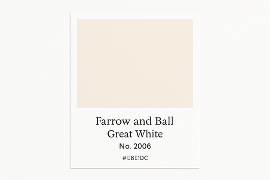 Create a colour Swatch Card Using hex code #E6E1DC and label it as Farrow and Ball -Great White No. 2006