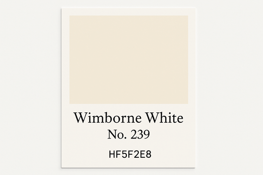 Create a colour Swatch card using Hex #F5F2E8 and Label as Wimborne White No. 239