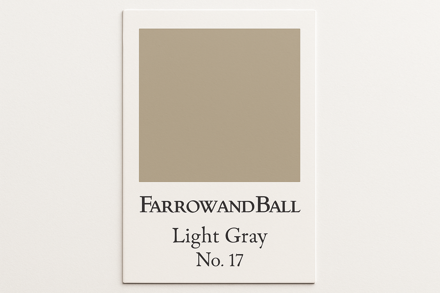 Create a colour Swatch Card Using the HEX CODE #B2A894 and Label the swatch Card Farrow and Ball -Light Gray No. 17 - DO NOT DISPLAY THE HEX CODE