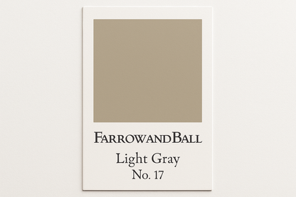 Create a colour Swatch Card Using the HEX CODE #B2A894 and Label the swatch Card Farrow and Ball -Light Gray No. 17 - DO NOT DISPLAY THE HEX CODE