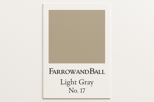 Create a colour Swatch Card Using the HEX CODE #B2A894 and Label the swatch Card Farrow and Ball -Light Gray No. 17 - DO NOT DISPLAY THE HEX CODE