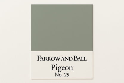 Create a Colour Swatch Image for hex code #9FA195 and Label as Farrow and Ball Pigeon No. 25
