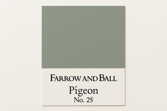 Create a Colour Swatch Image for hex code #9FA195 and Label as Farrow and Ball Pigeon No. 25