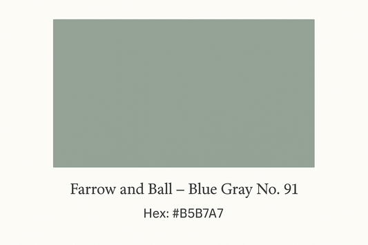 Create a colour swatch of Hex Code #B5B7A7 and label it up as Farrow and Ball -Blue Gray No. 91