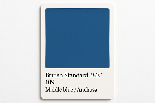 Create Colour Swatch Card British Standard  381C 109	Middle blue / Anchusa Hex code #1c5680 DO NOT DISPLAY HEX CODE IN OUTPUT