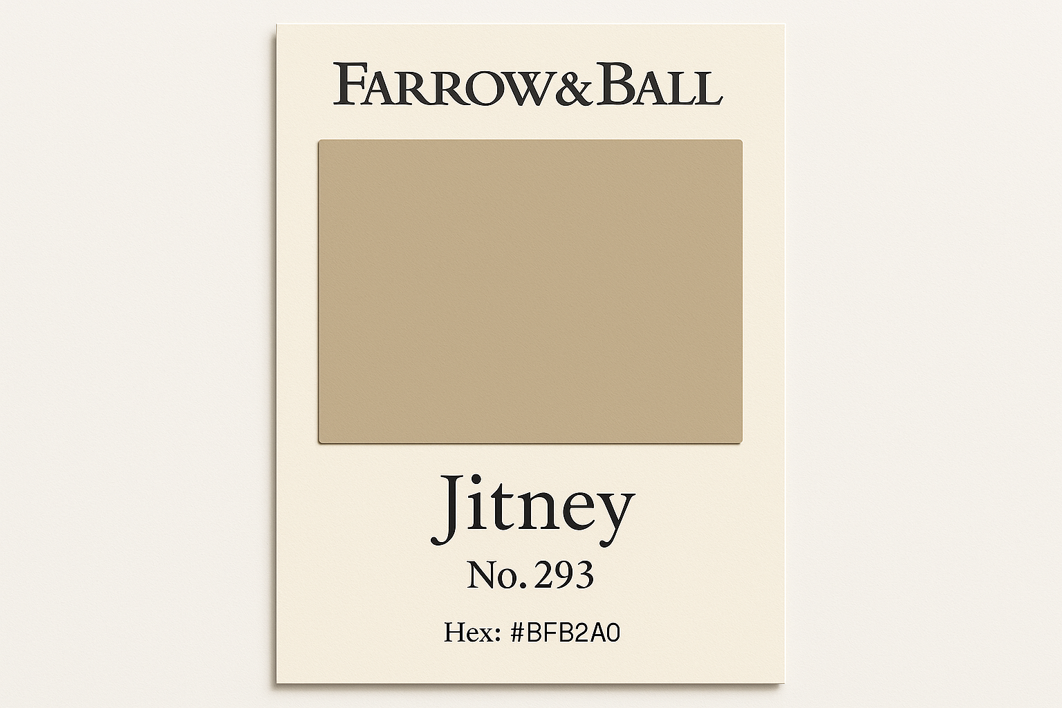 Create Colour Swatch Card For Farrow and Ball -Jitney No. 293 Hex Code  #BFB2A0