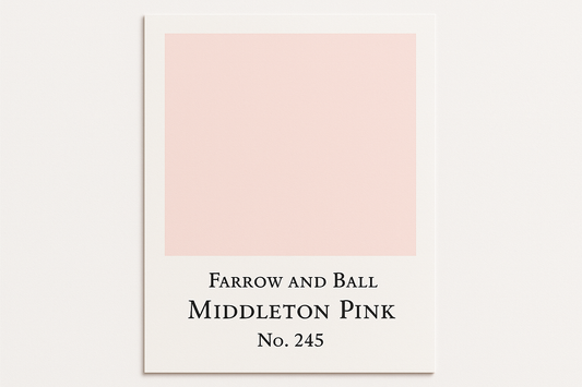 Create colour swatch card to hex #F5E6E5 and label it Farrow and Ball -Middleton Pink No. 245