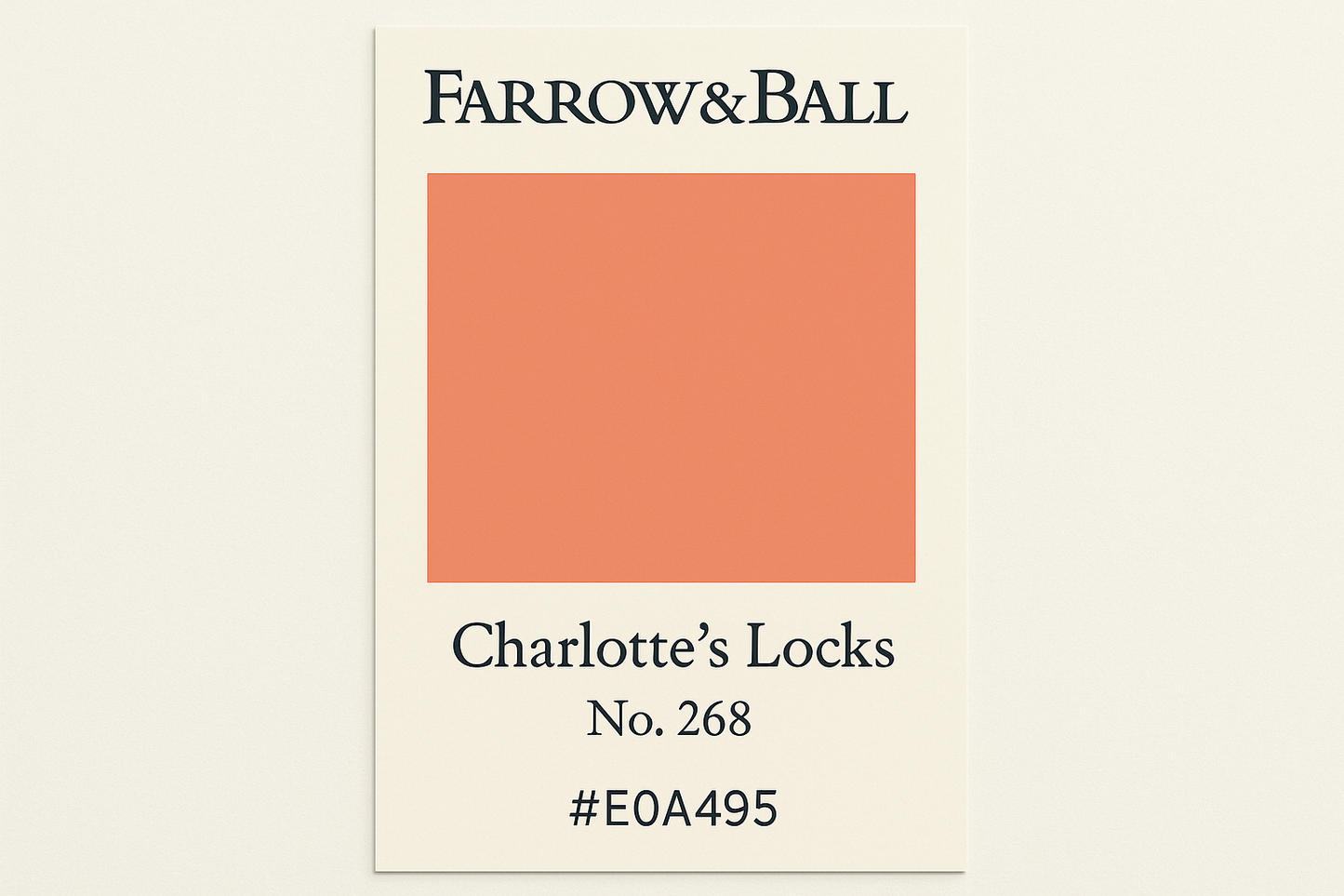 Create colour swatch card using hex coda and label as Farrow and Ball -Charlotte's Locks No. 268