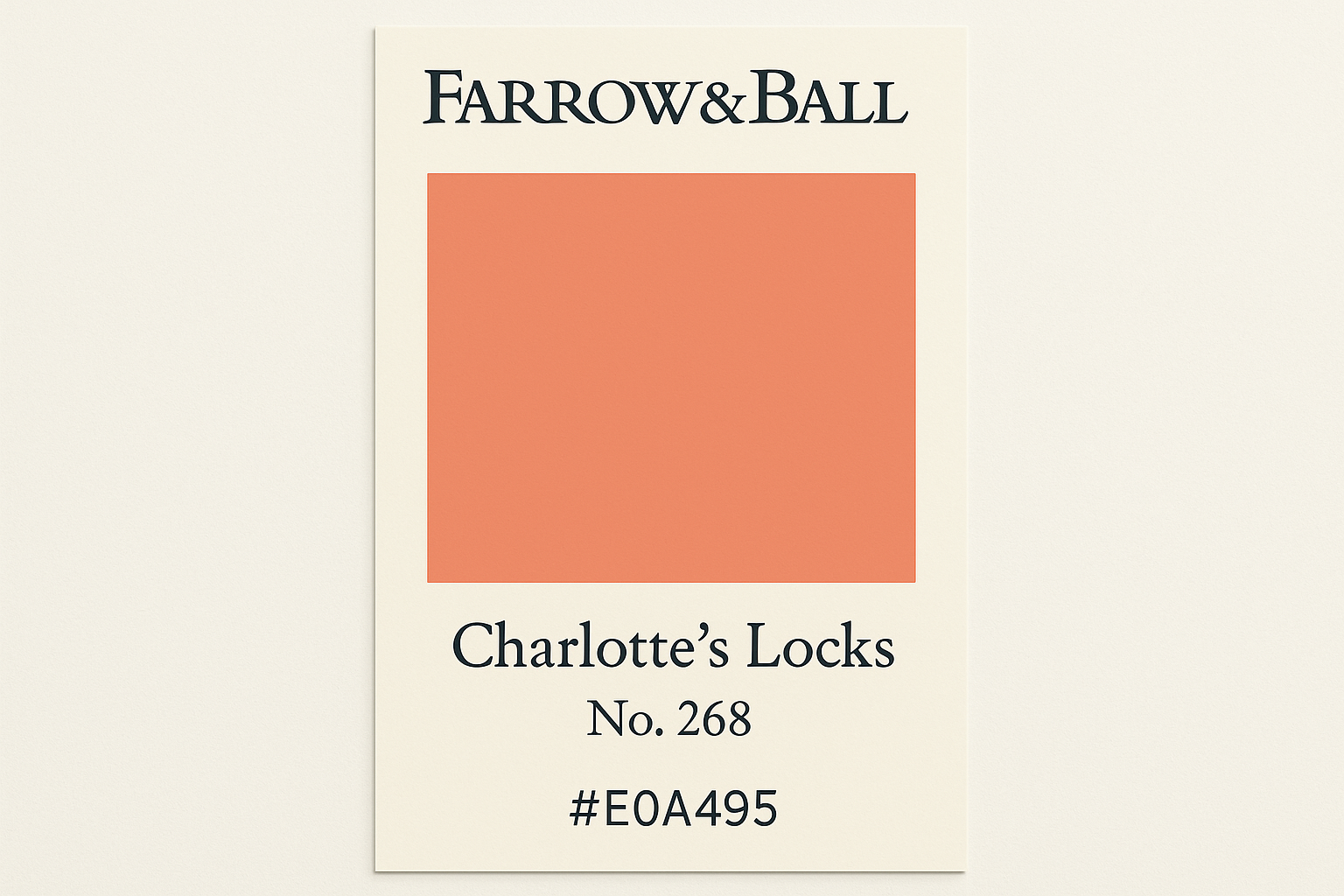 Create colour swatch card using hex coda and label as Farrow and Ball -Charlotte's Locks No. 268