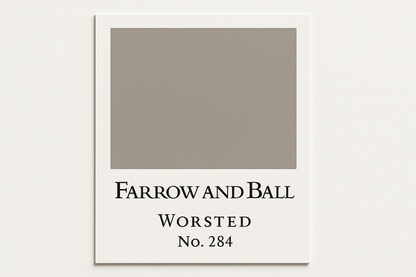 Create colour swatch card using hex code  #A3A099 and label as Farrow and Ball -Worsted No. 284