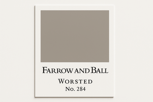Create colour swatch card using hex code  #A3A099 and label as Farrow and Ball -Worsted No. 284