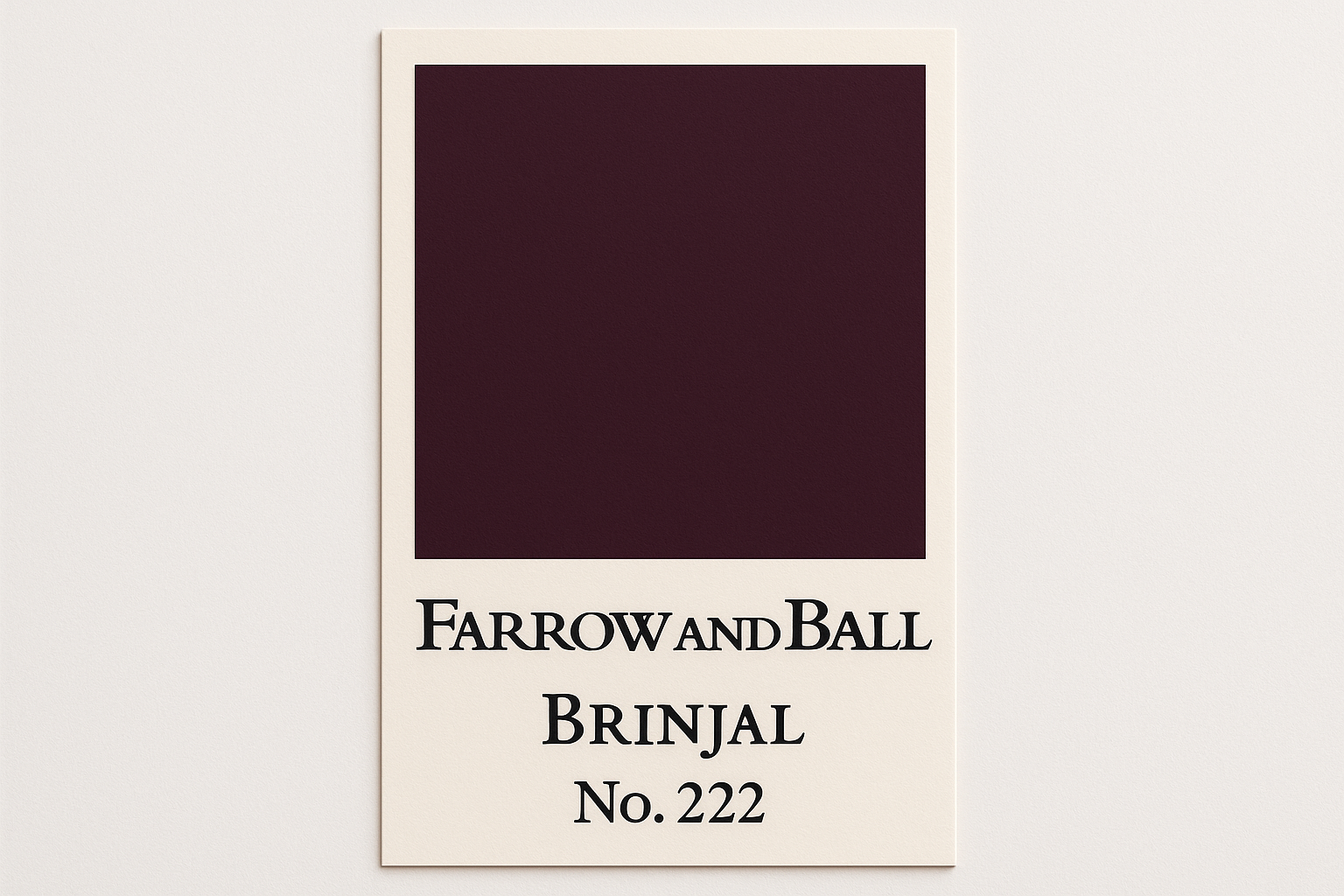Create colour swatch card using hex code and label as Farrow and Ball -Brinjal No. 222