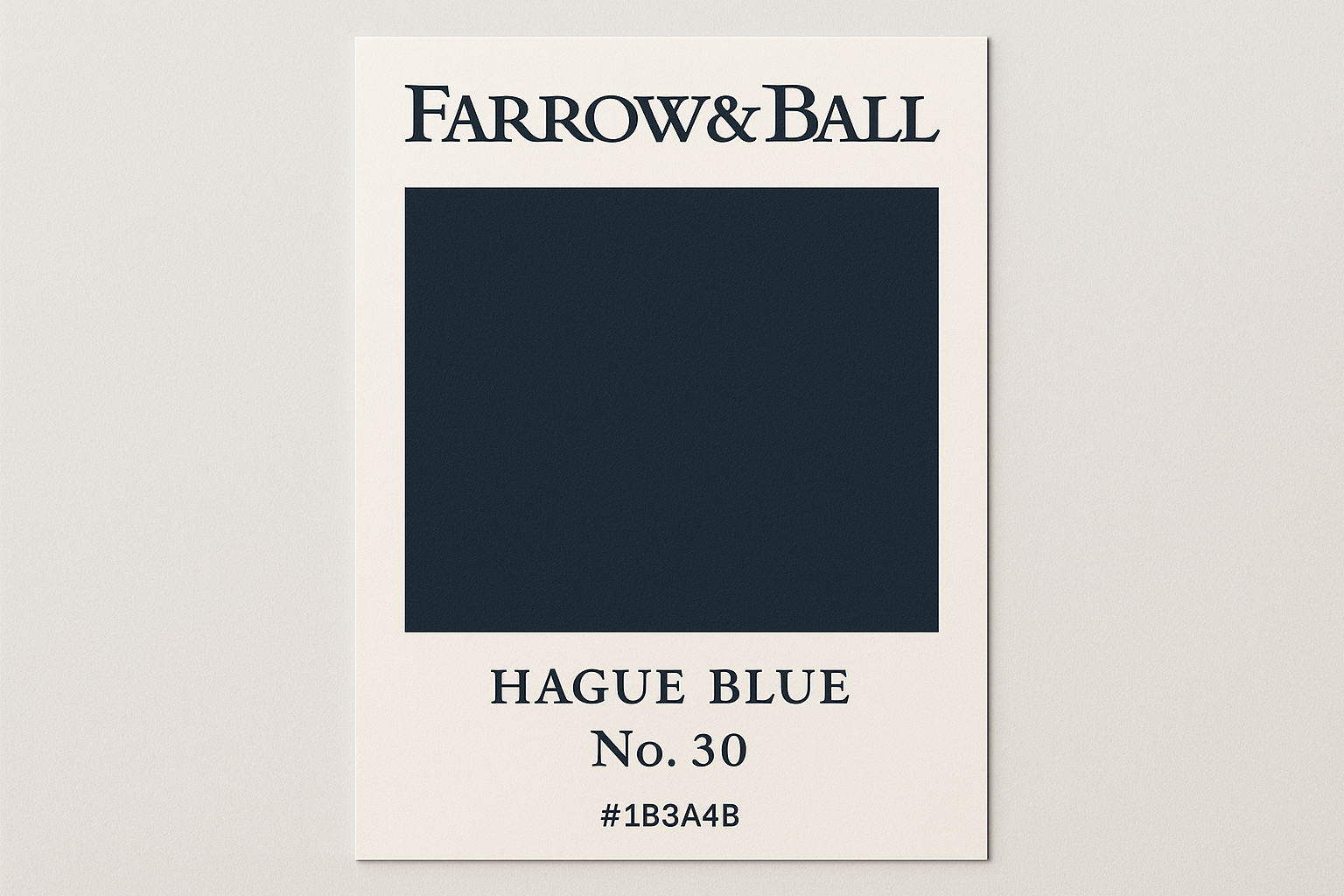 Create colour swatch card using hex code and label as Farrow and Ball -Hague Blue No. 30
