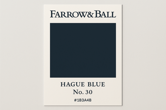 Create colour swatch card using hex code and label as Farrow and Ball -Hague Blue No. 30