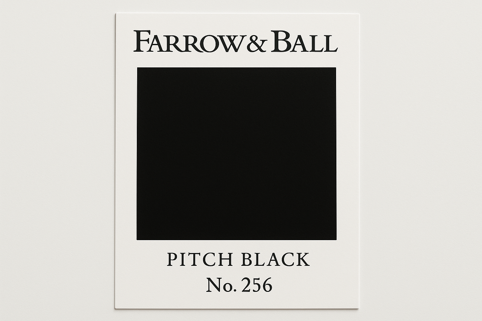 Create Colour Swatch Card using Hex Code and label as Farrow and Ball -Pitch Black No. 256