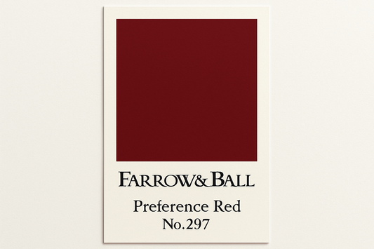 Create colour swatch card using hex code and label as Farrow and Ball -Preference Red No. 297