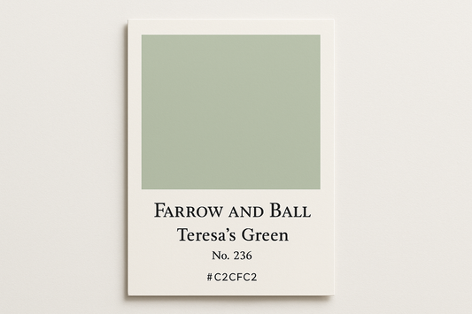 Create colour Swatch card using HEX Code #C2CFC2  and label the swatch card Farrow and Ball -Teresa's Green No. 236 