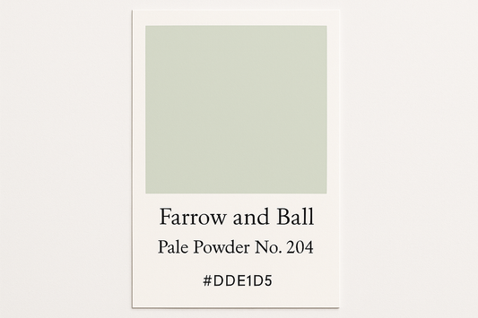 Create colour swatch card using hex code #DDE1D5  and label the swatch card Farrow and Ball -Pale Powder No. 204