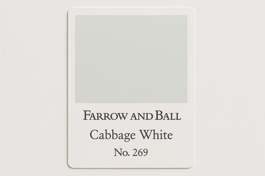 Create Colour swatch card using Hex code #E7EDEB and label as Farrow and Ball -Cabbage White No. 269