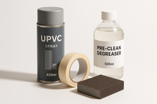 I want to create an Image showing Products for a new Bundle, It will be 1 x Aerosol Upvc 400ML, 1 x Roll of Masking Tape, 1 x Sanding Sponge and 1 x 500ml of Pre Clean Degreaser.